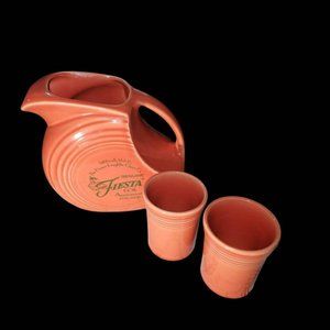 60th Anniversary Fiestaware Pitcher Persimmon Pitcher w/ 2 Matching Glasses Set
